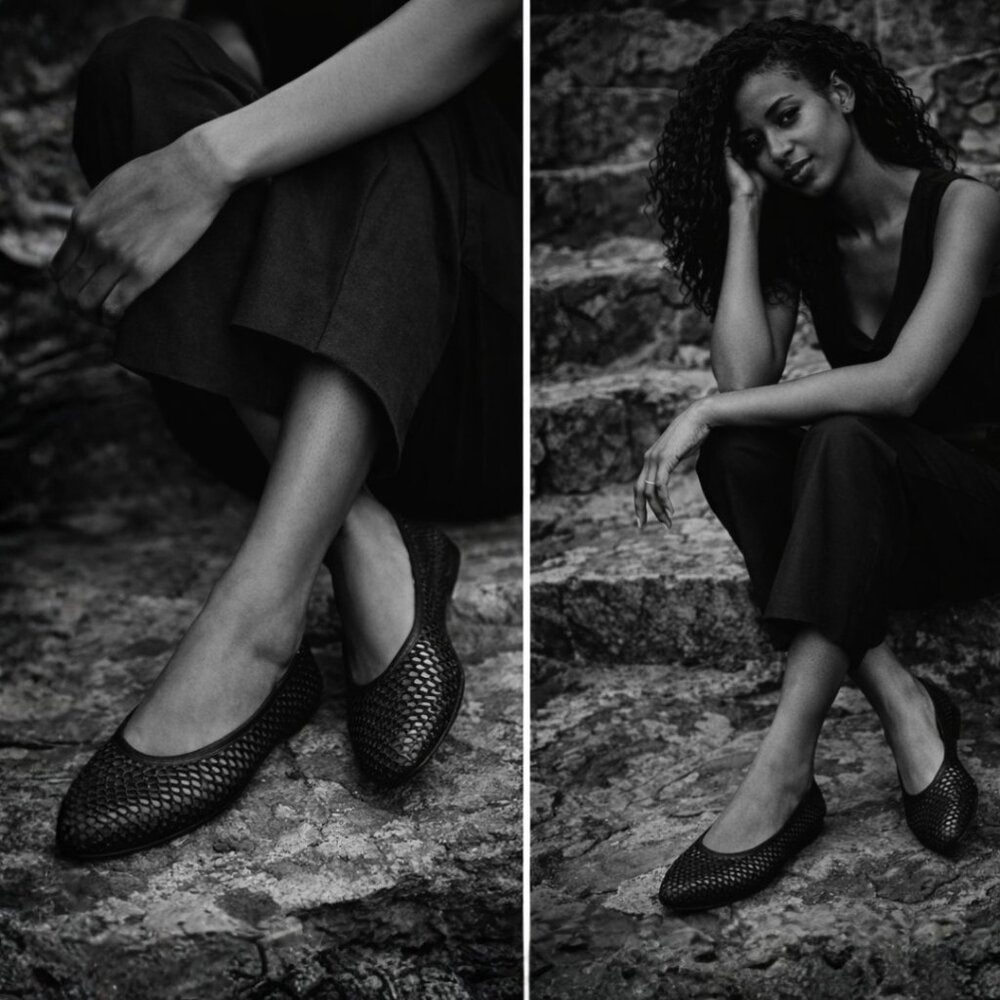 H&M Perforated Leather Ballet Flats – Black – Almond Toe